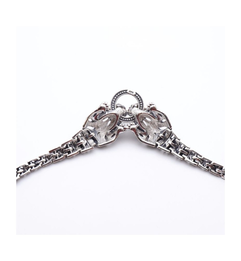 Collier en argent 925 et marcassite avec têtes panthère