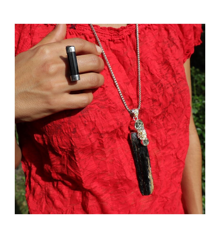 tourmaline brute noire bague
