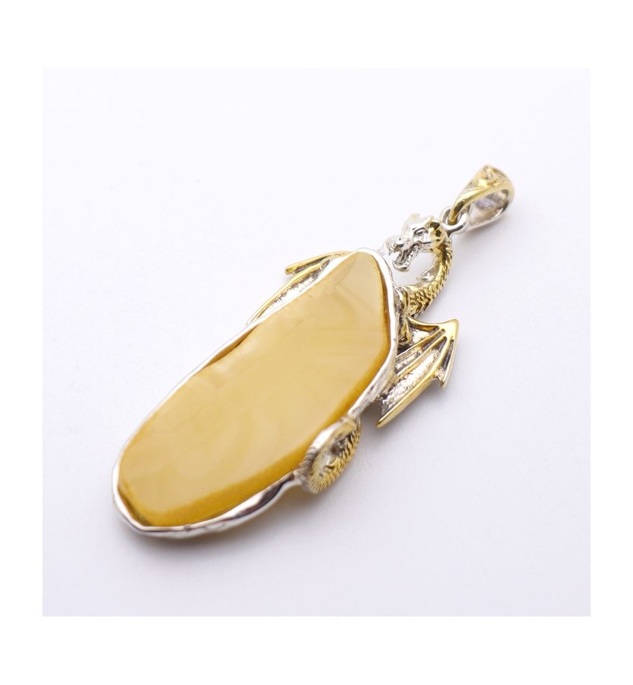 pendentif dragon argent ambre