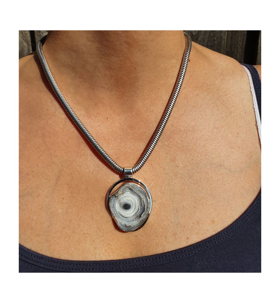 pendentif argent calcédoine bleue