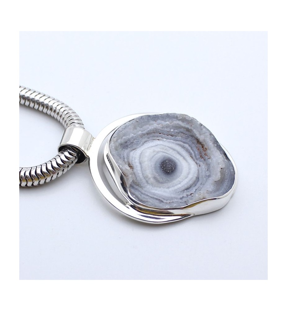 pendentif argent avec pierre calcédoine