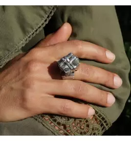 bague pyrite argent