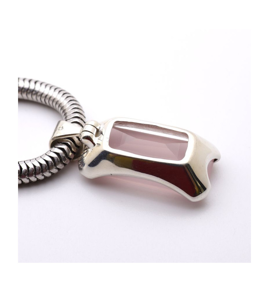 Pendentif Argent Massif Avec Quartz Rose - Superbe Bijou D'occasion, élégant Et Unique