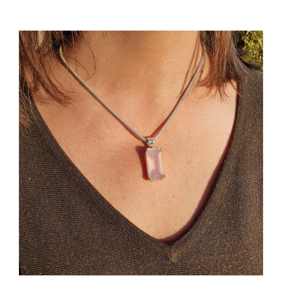 Pendentif En Argent 925 Et Quartz Rose Réf P-AR-101 - Marque Délicatement Doux Neuf Avec étiquettes