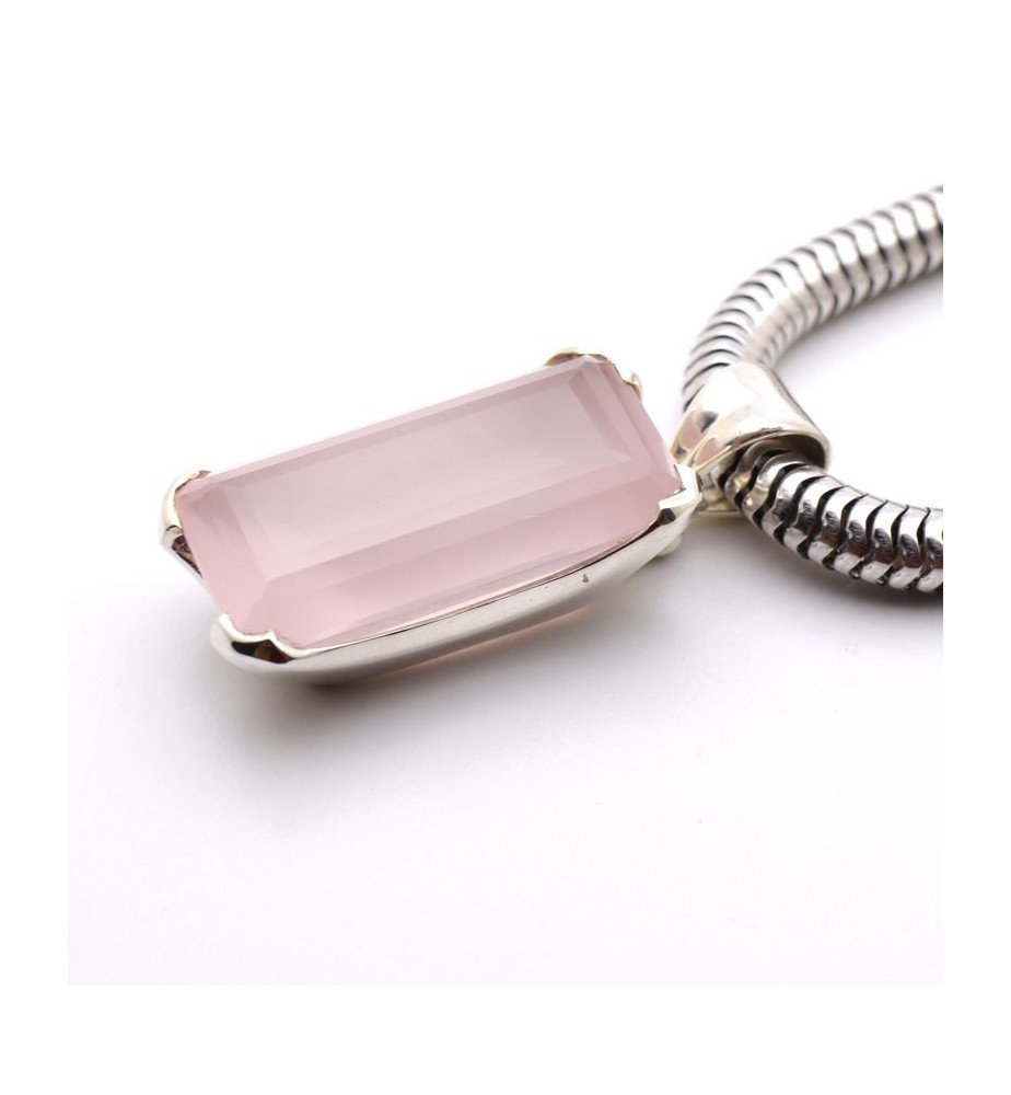 pendentif pierre rose argent