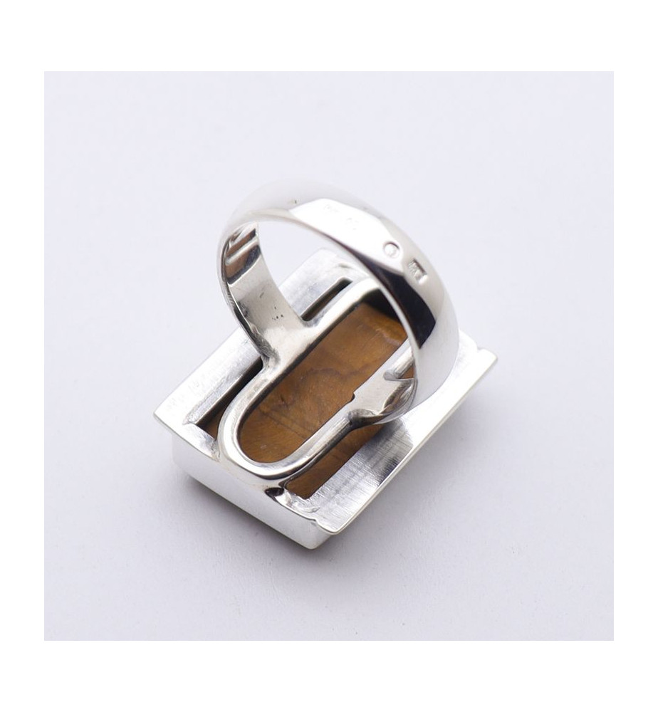 bague argent pierre marron