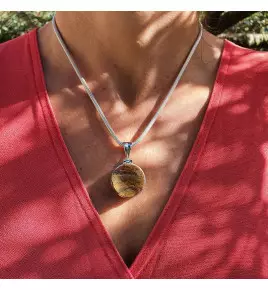 pendentif oeil de tigre rond homme