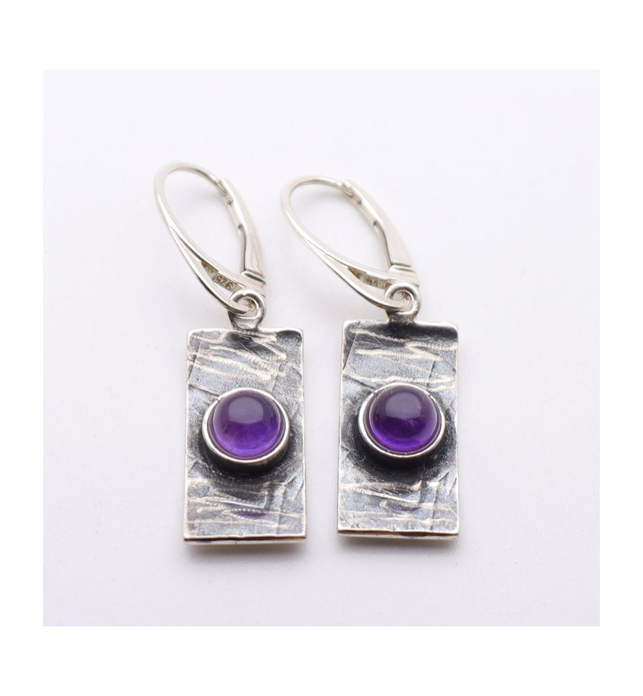 Boucles D'Oreilles Vintage Argent 925 - Améthyste Claire - Pendantes Dormeuses