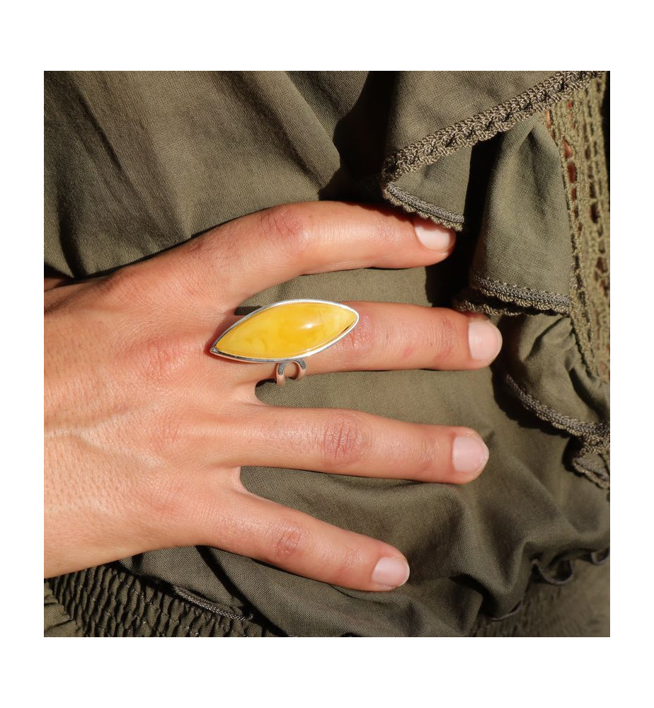 bague argent et ambre artisanal