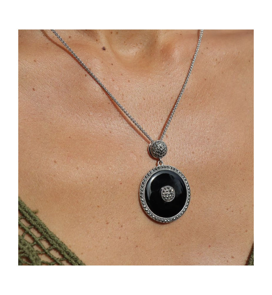 Pendentif En Argent 925 Avec Onyx Noir - Neuf Avec étiquettes, Poinçonné, Modèle G330