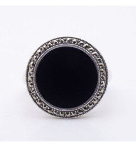 Bague tournante en pierre précieuse ronde en onyx noir, bijoux en argent