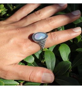 bague argent nacre blanche