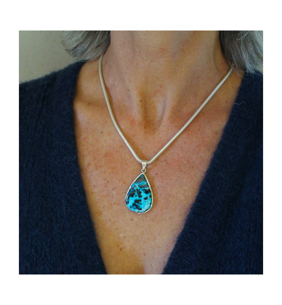 azurite hématite pendentif