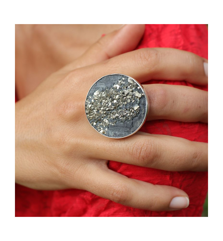 bague argent pyrite ardoise