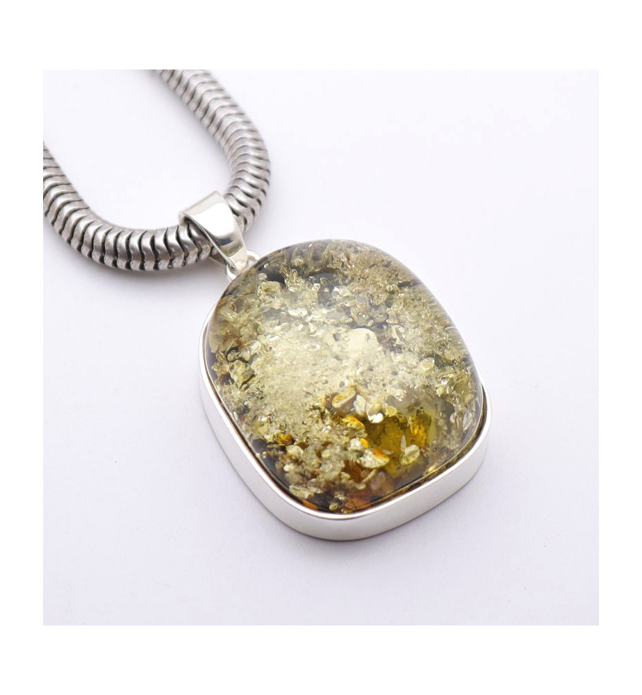 pendentif argent ambre