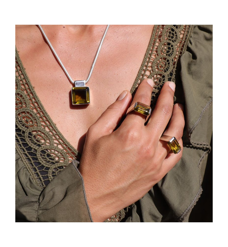 bague obsidienne jaune argent