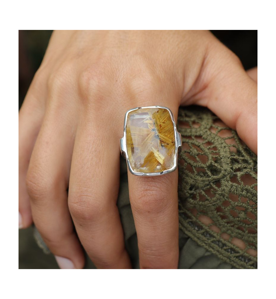 quartz rutile étoilé bague homme