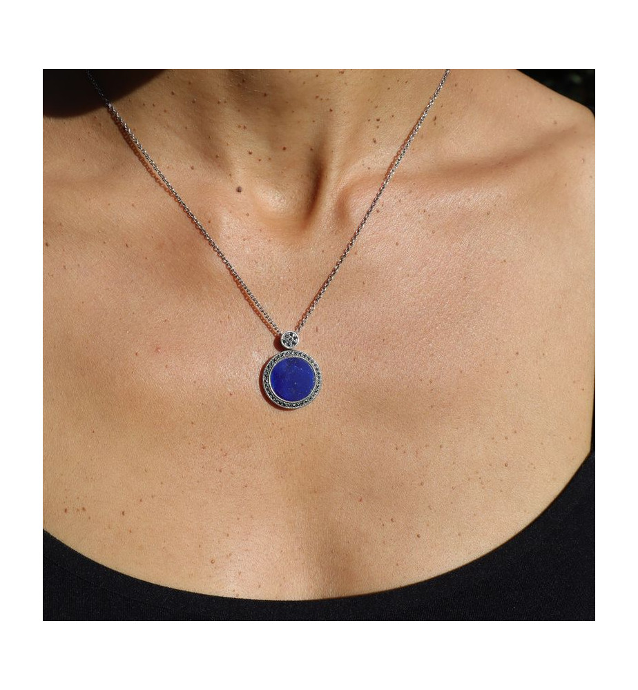 collier art déco lapis lazuli marcassite