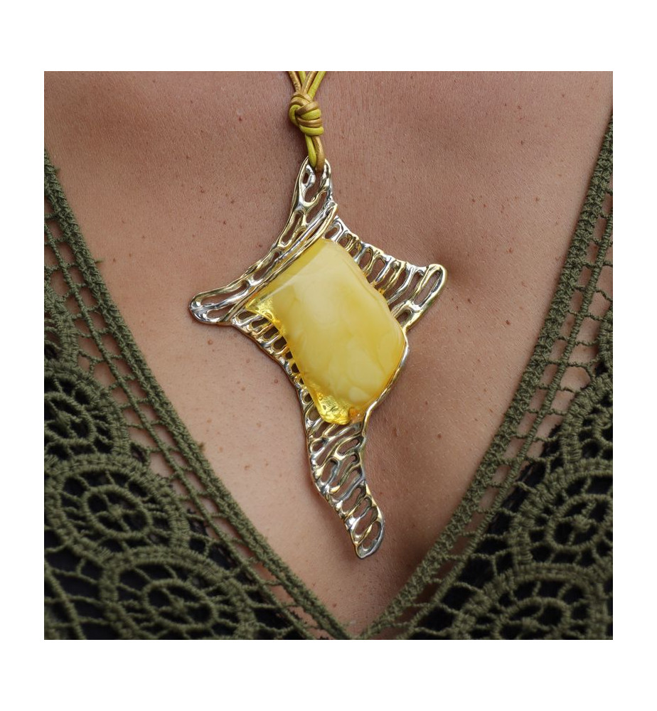 pendentif ambre argent