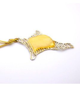 pendentif ambre argent sur cordon cuir