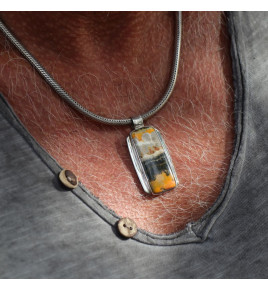 Pendentif en argent 925 et jaspe bourdon rectangulaire