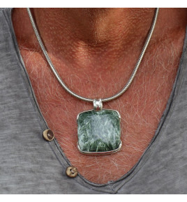 pendentif argent pierre verte homme