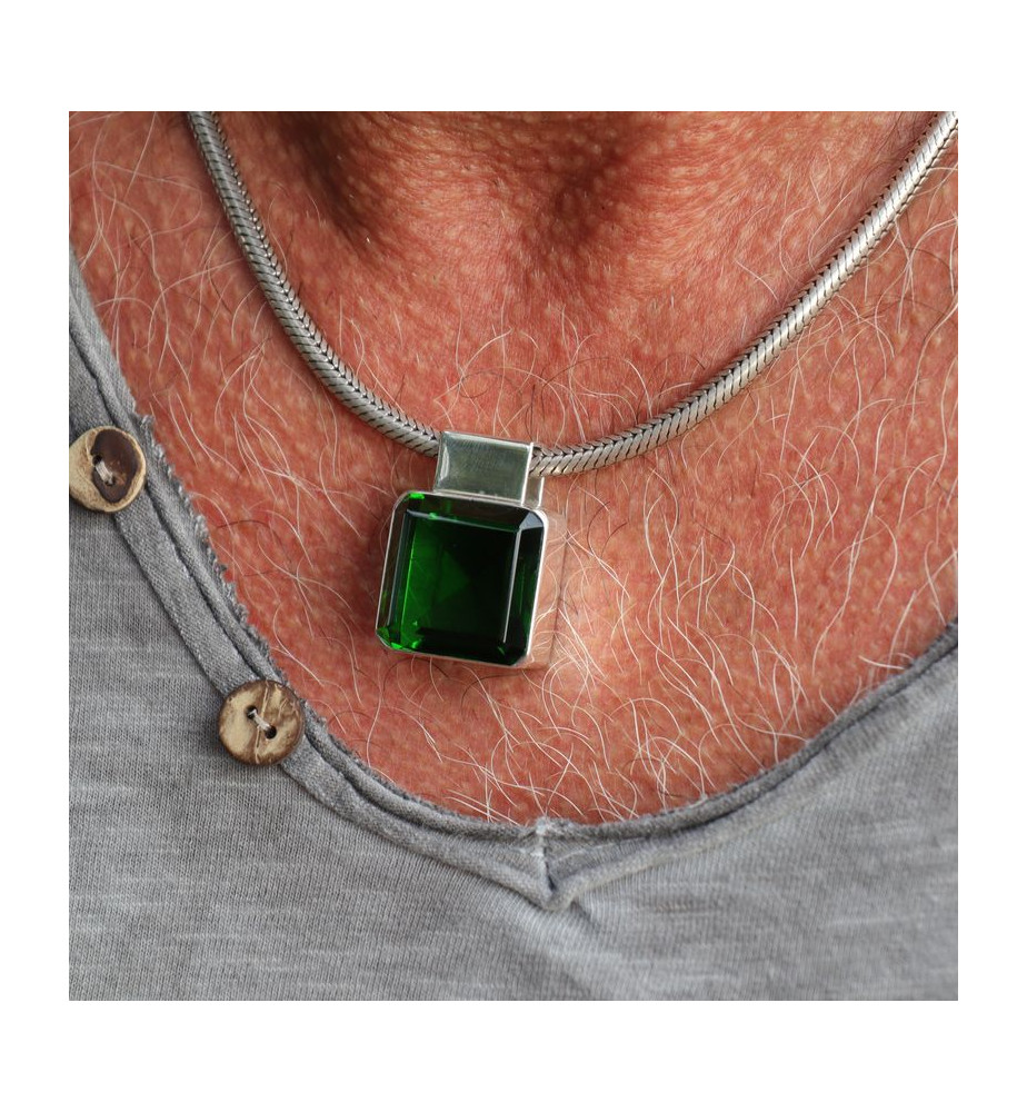 pendentif obsidienne verte homme