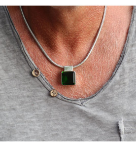 pendentif obsidienne verte homme argent