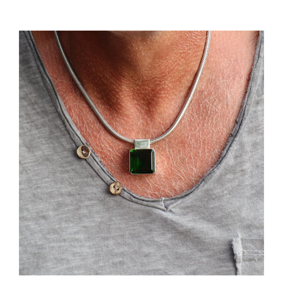 pendentif obsidienne verte homme argent