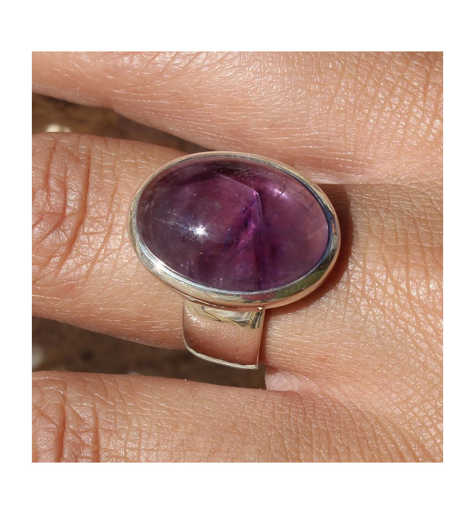 CaratYogi Bague en argent 925 véritable améthyste verte coupe