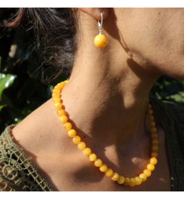 collier femme perles ambre jaune