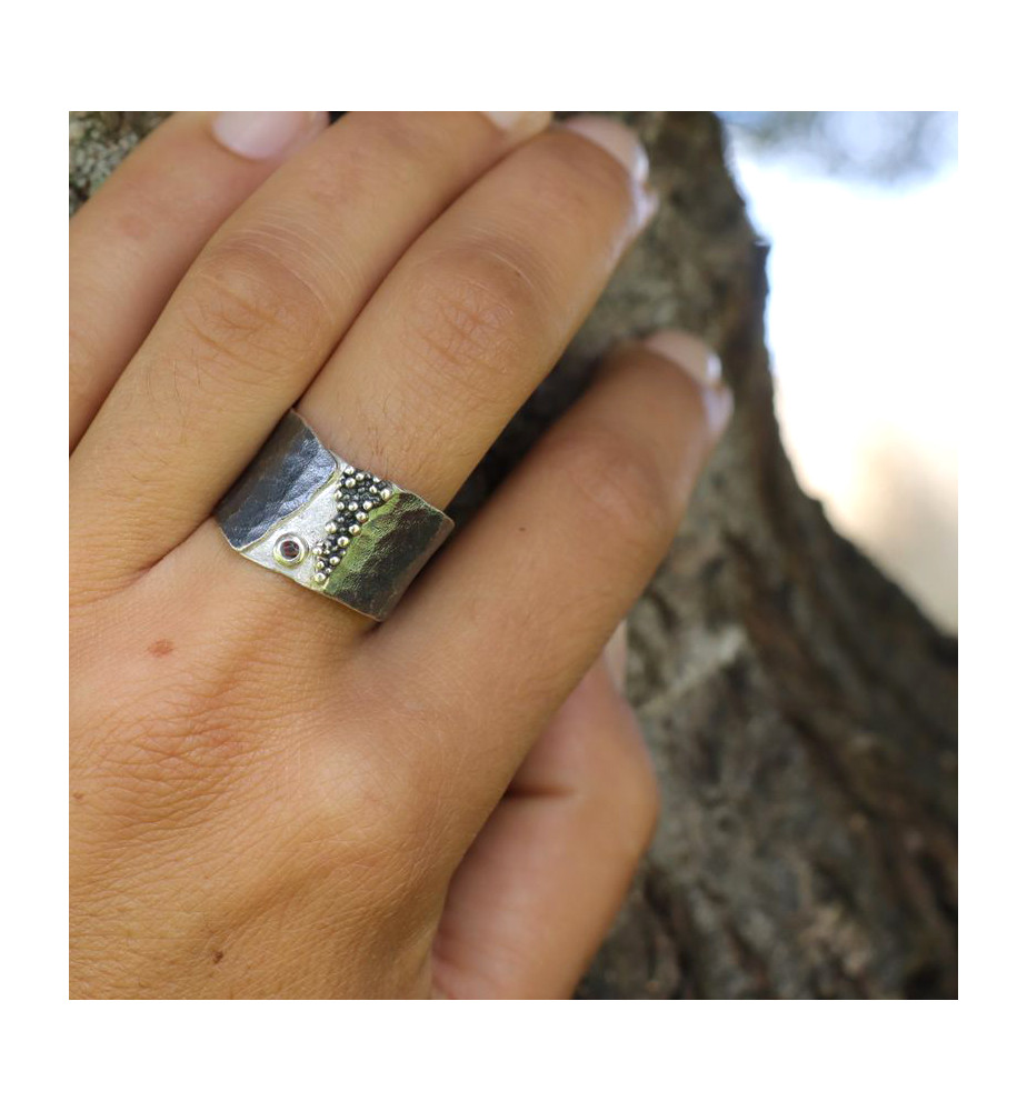 bague grenat rouge argent