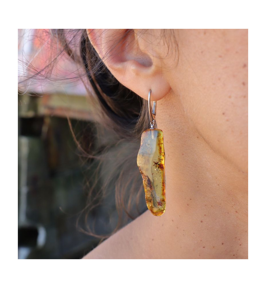 boucles d'oreilles ambre jaune