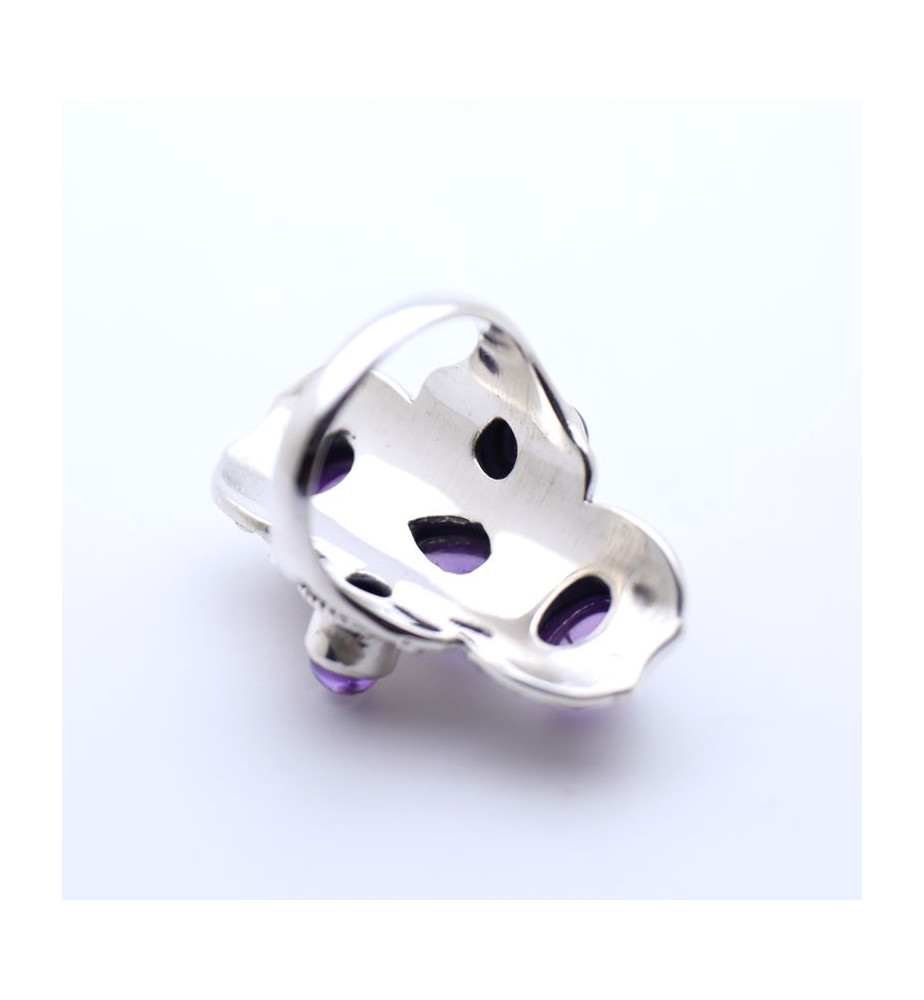 Bague Argent 925 Rhodiée Avec Améthyste Cz 13mm - Taille 56 - Dolly-Bijoux Neuf