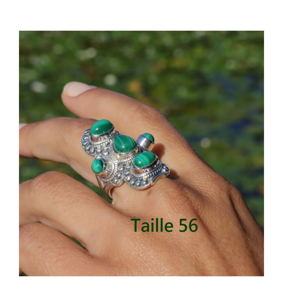 bague argent pierre verte