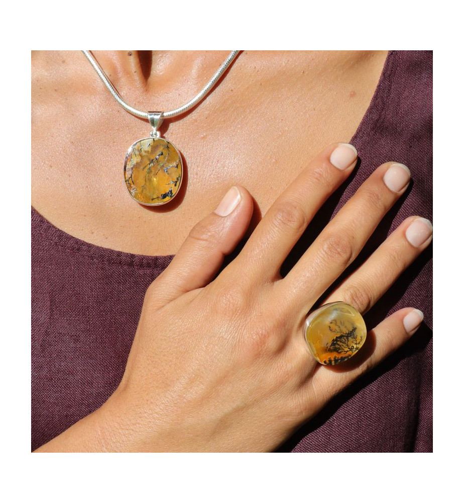 quartz dendritique brésilien bague