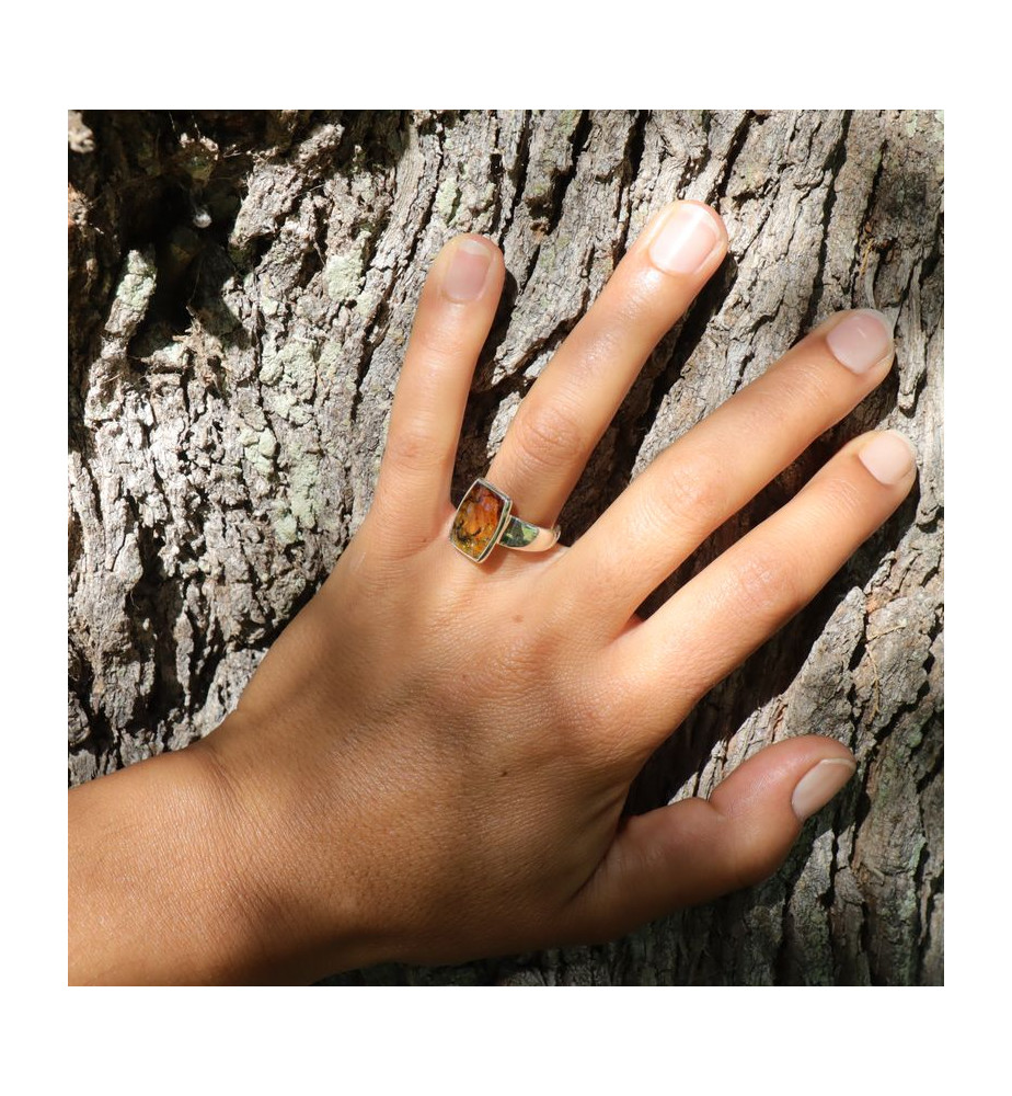 bague argent avec pierre naturelle