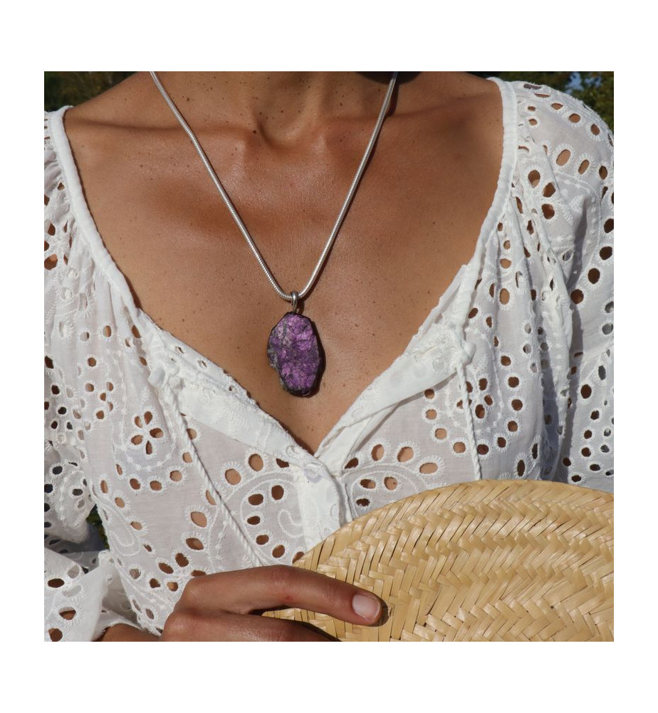 pendentif argent pierre violette