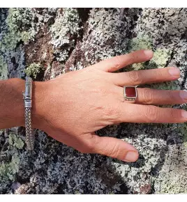 bague homme argent et pierre
