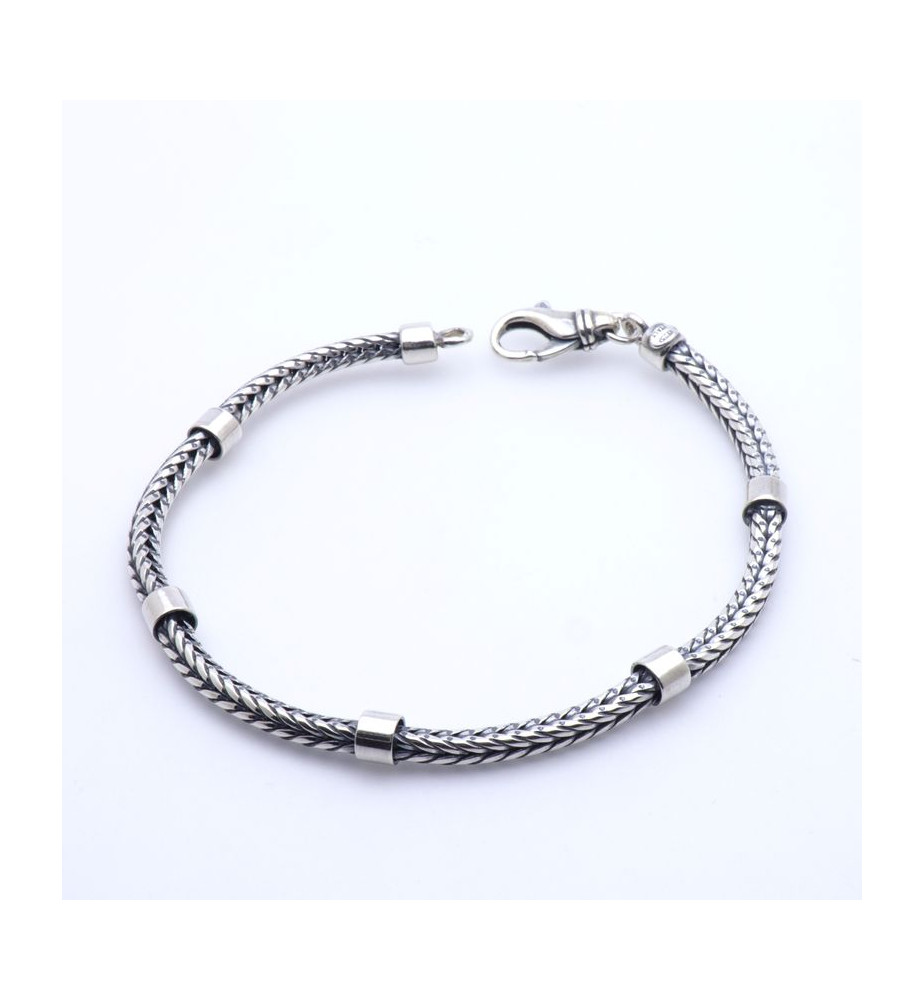 Bracelet homme en argent, maille ronde et creuse