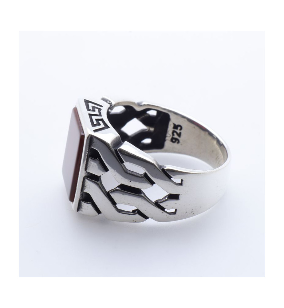 Bague En Cornaline Naturelle 26 Carats - Argent Massif 925, Réglable Taille 52-59, Pierre Ovale 22x16x8 Mm, Neuf Avec étiquettes