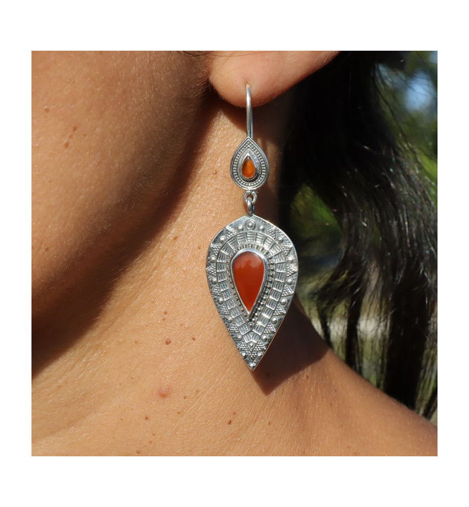 boucles d'oreilles argent cornaline