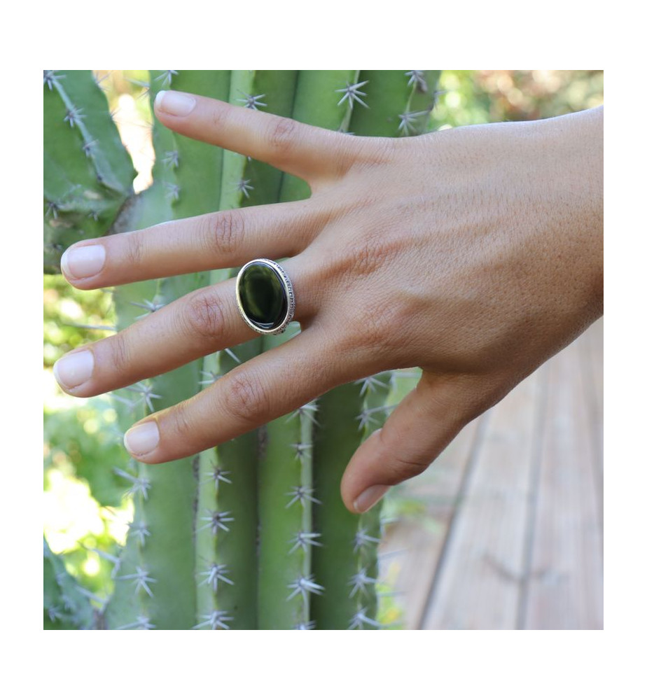 Bague Ancienne En Argent Massif 925 – Taille 54 – Marcassite Et Onyx – 3g