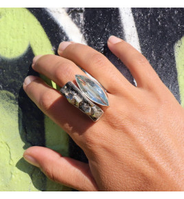 bague créateur argent et pierre