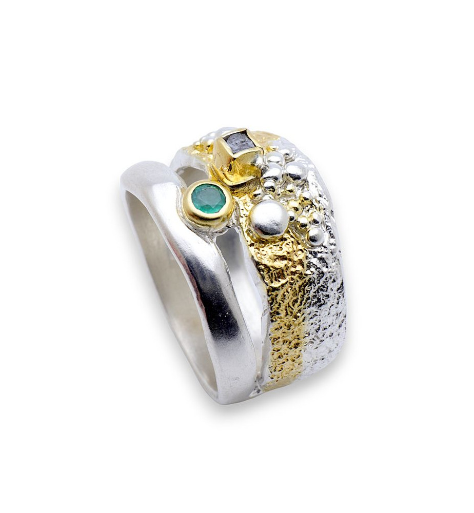 bague emeraude argent blanc