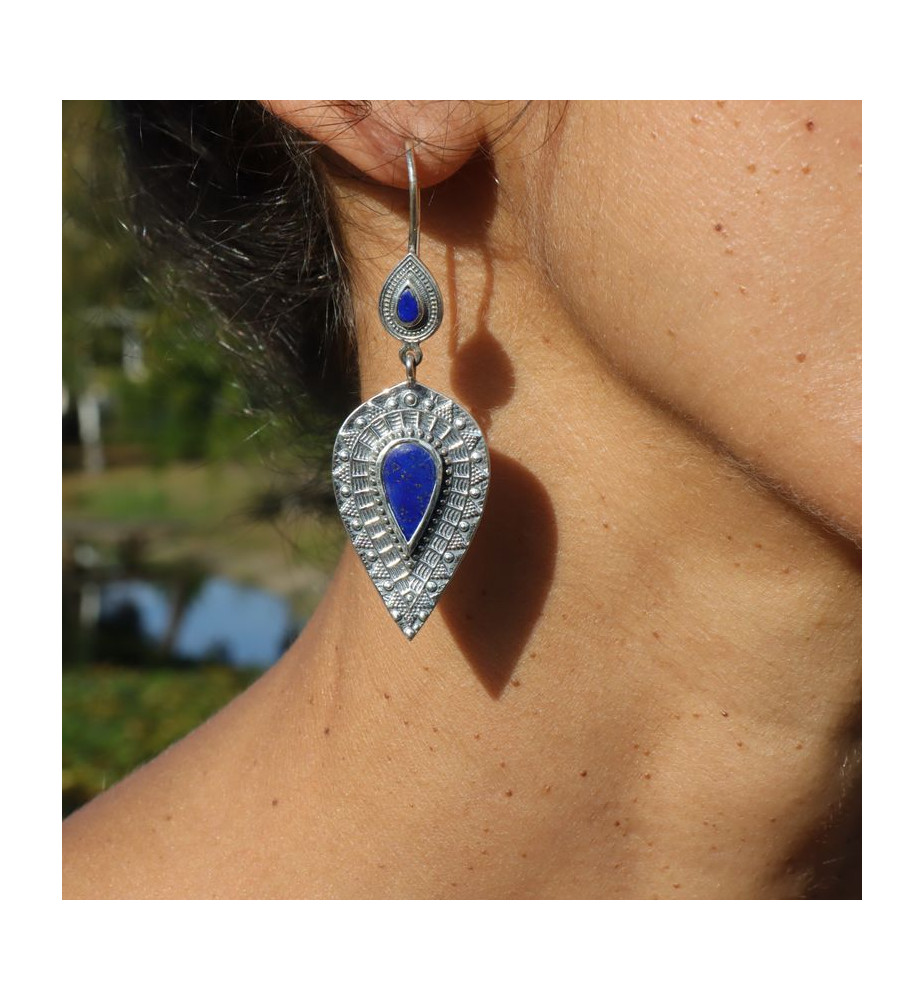 boucles d'oreilles en argent et lapis lazuli