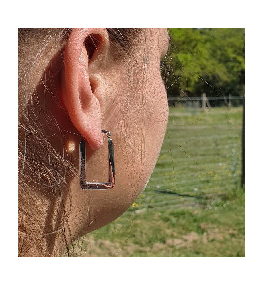 créoles rectangulaires argent