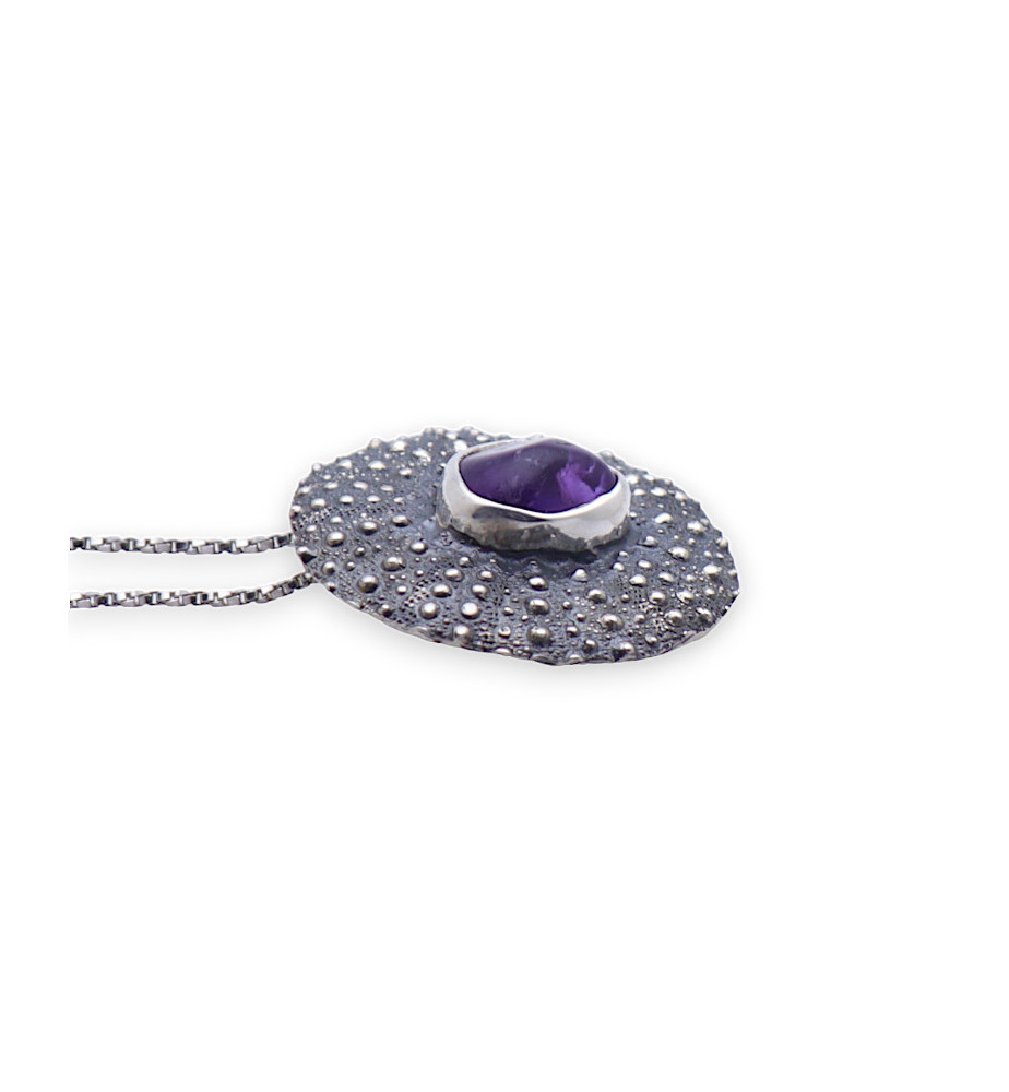 pendentif oursin argent et améthyste