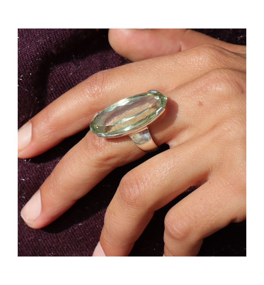 bague argent pierre verte