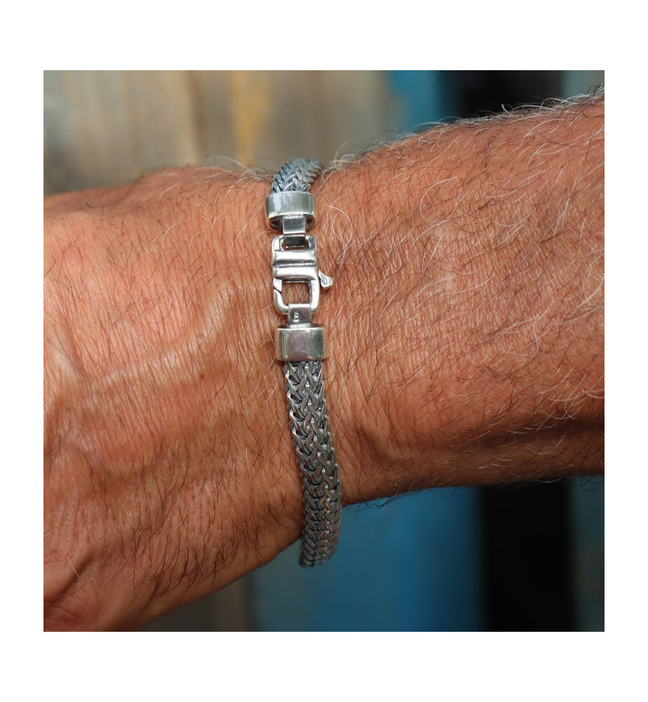 bracelet homme argent maille tressée